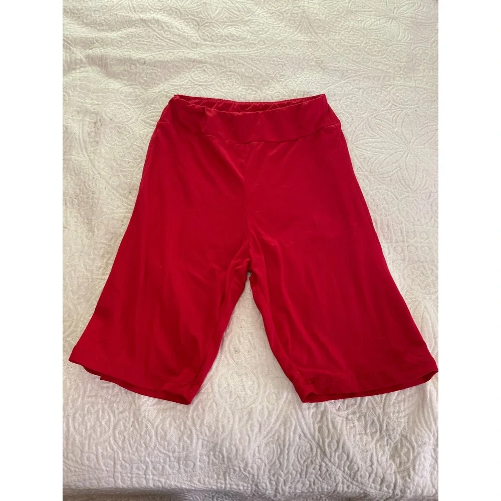Rue21 Womens Red‎ High Waisted Biker Shorts Size Medium Athletic Spandex Stretch